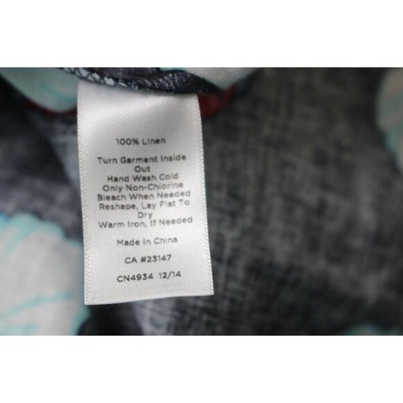 Talbots Blue Hibiscus Floral Beaded V-Neck Caftan Tunic Linen Dress Size L - Picture 7 of 7